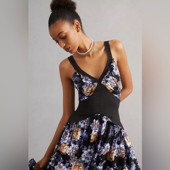 Anthropologie Two Piece Set: Floral Maxi Dress & Mesh Long Sleeve Top - Picture 2 of 15